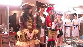 Adorable Japanese babes get fucked hardcore in a wild orgy